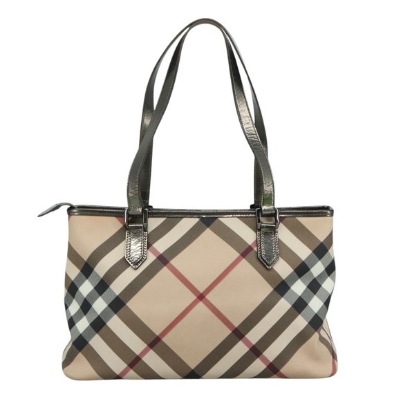 BURBERRY Nova Check Tote Bag PVC Beige Auth ki5332 - Picture 2 of 16